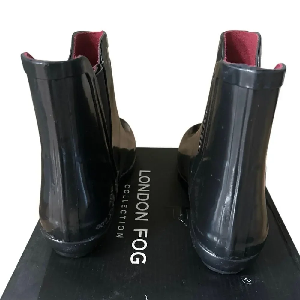 London Fog Piccadilly Black Shiny Chelsea Ankle Rain Boots Women’s 9 Waterproof
